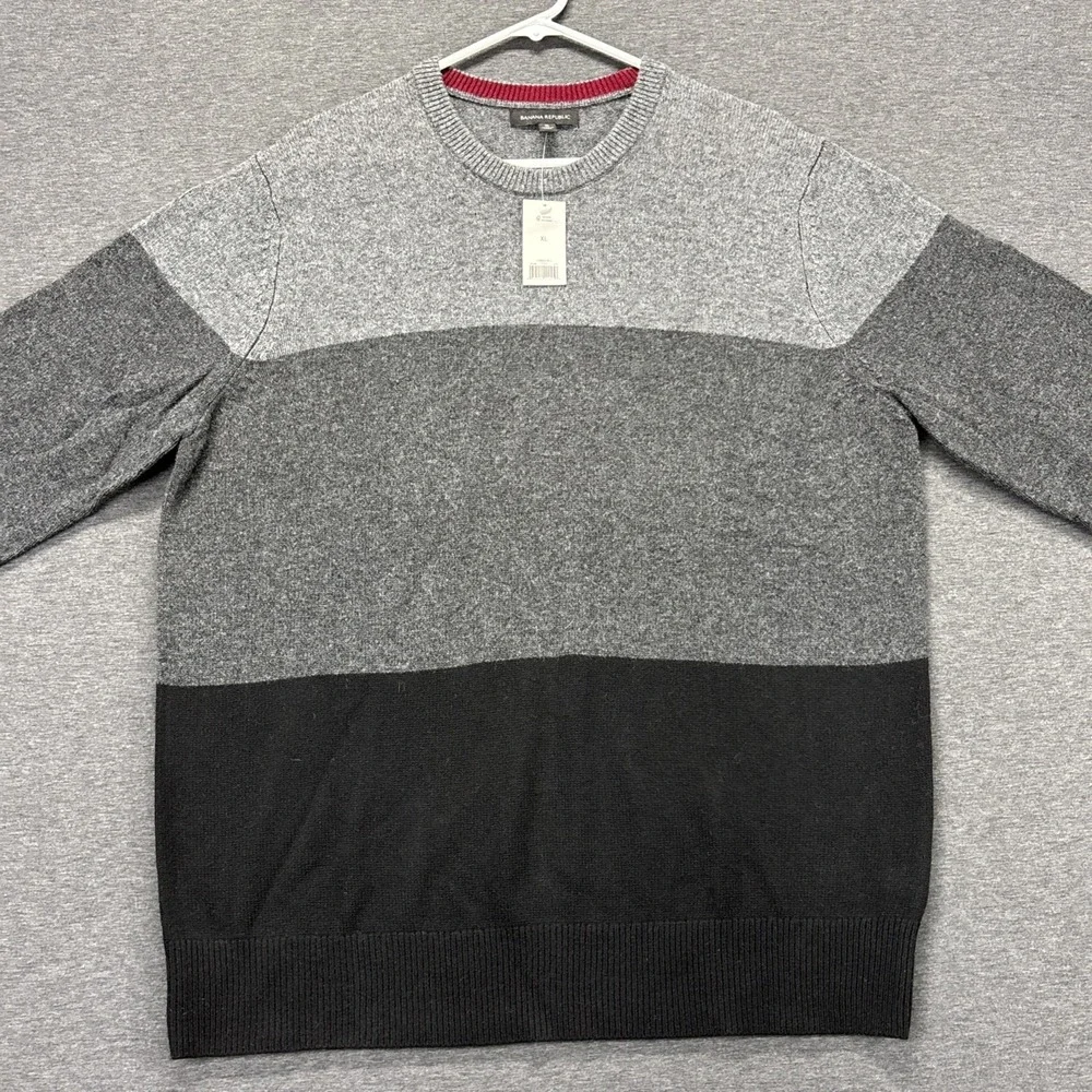 BANANA REPUBLIC‎ EXTRA FINE MERINO WOOL CREW NECK SWEATER MENS XL GRAY BLACK NEW